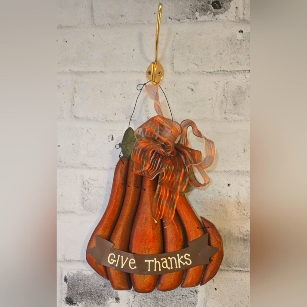 Rustic Wooden Pumpkin Wall Hanging Give Thanks Fall Thanksgiving Farmhouse Decor